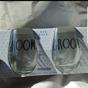 Rare Rae Dunn Groom and Groom Wineglasses